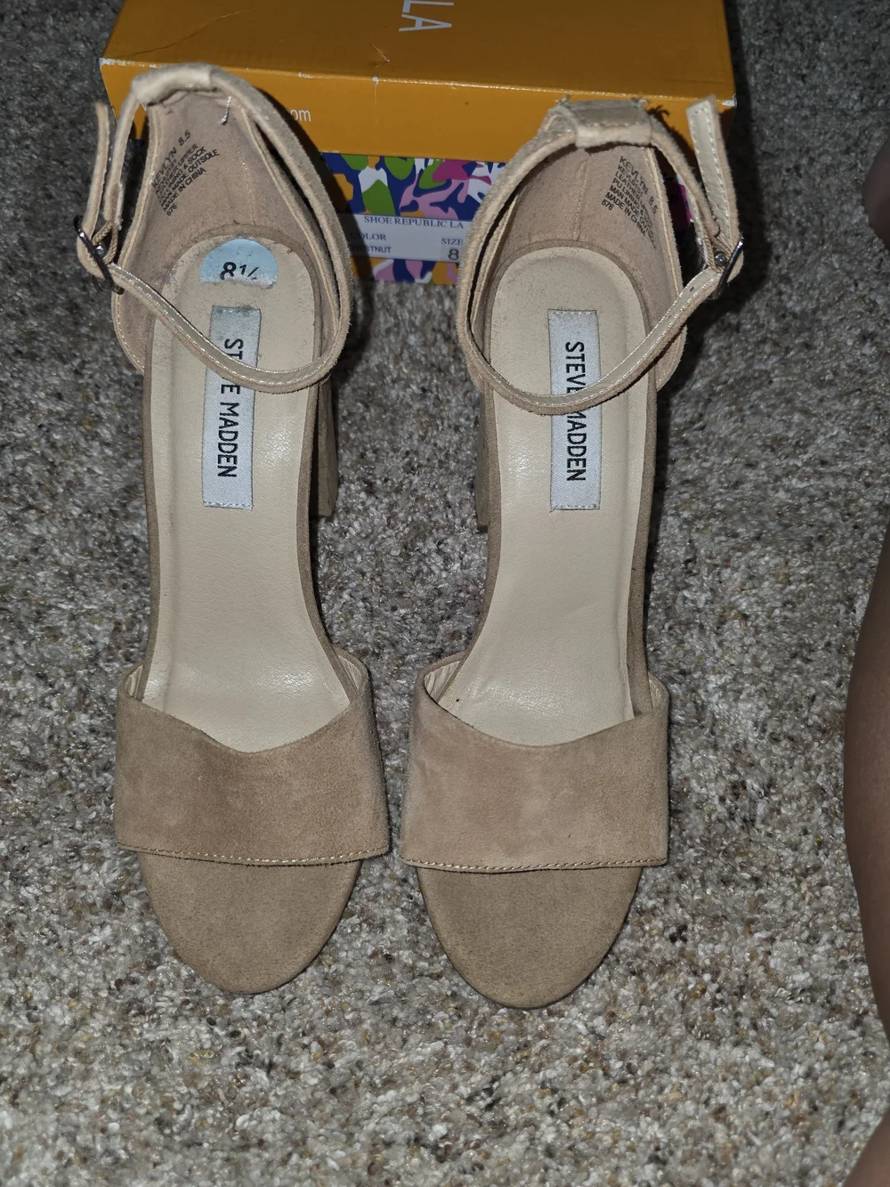 Steve Madden Tan Suede Ankle-Strap Block Heel Sandals